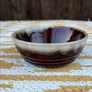 Vintage Monmouth Stoneware Beehive 6" Bowl Brown Drip Glaze Pottery Maple Leaf